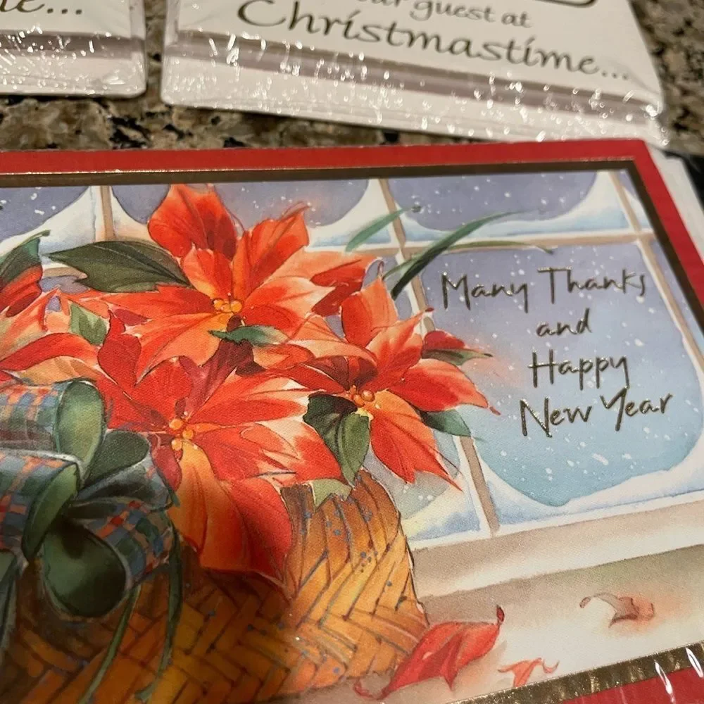 Christmas Party Invites Vintage 3 Sets & 2 Sets of Poinsettia Thank You Cards